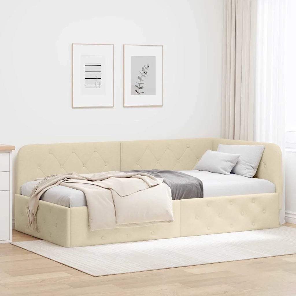 Cornice del letto ad angolo Crema 100 x 200 cm Tessuto