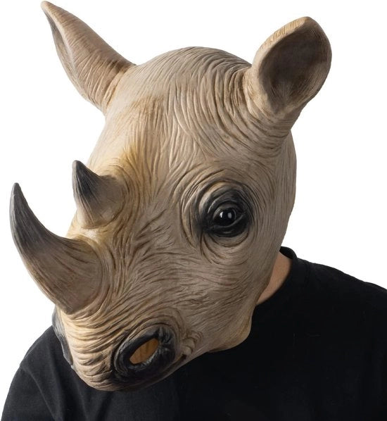 Maschera di Rhino Realistico - Latex - Testa Completa - Divertimento per Halloween e Carnevale - Marrone