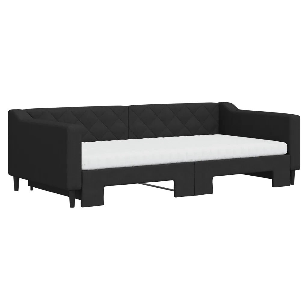 Divano Letto Estraibile con Materassi Nero 100x200 cm Tessuto