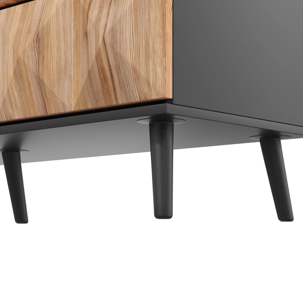 Sideboard 120x40x85 cm con 6 cassetti; finitura moderna in MDF e truciolare nero e naturale