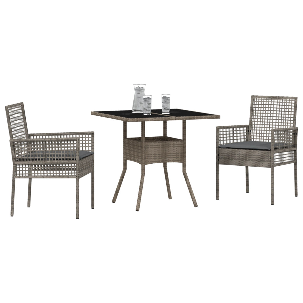 Set da Pranzo Giardino 3 Pezzi Grigio in Polyrattan
