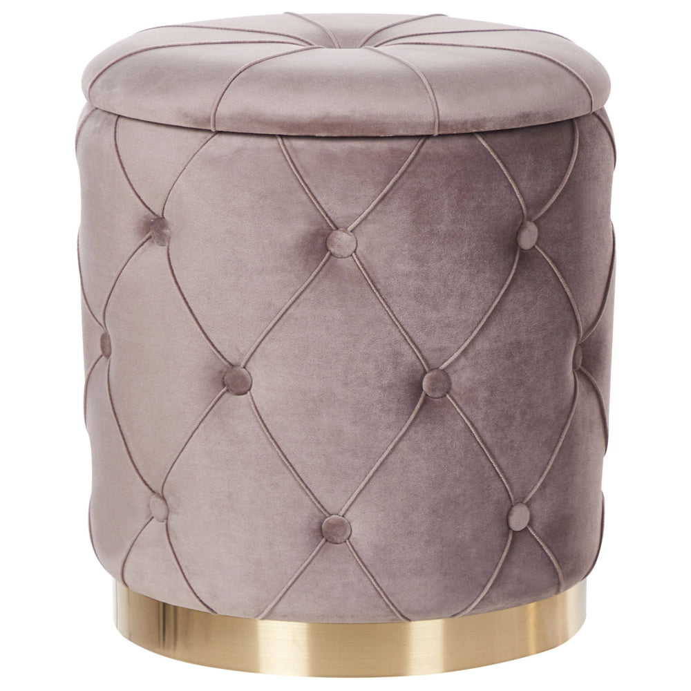 Set di pouf portaoggetti in velluto di poliestere grigio talpa con rivestimento capitonnè base dorata design retrò