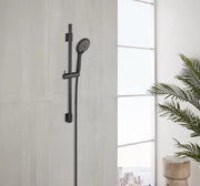 Set di doccia per risparmio d'acqua, maniglia di doccia in acciaio inossidabile di alta qualità con testa di doccia idonea al risparmio d'acqua con 3 tipi di getto in tubo, compatibile con boiler, con connessione universale ½", 70 cm, nero
