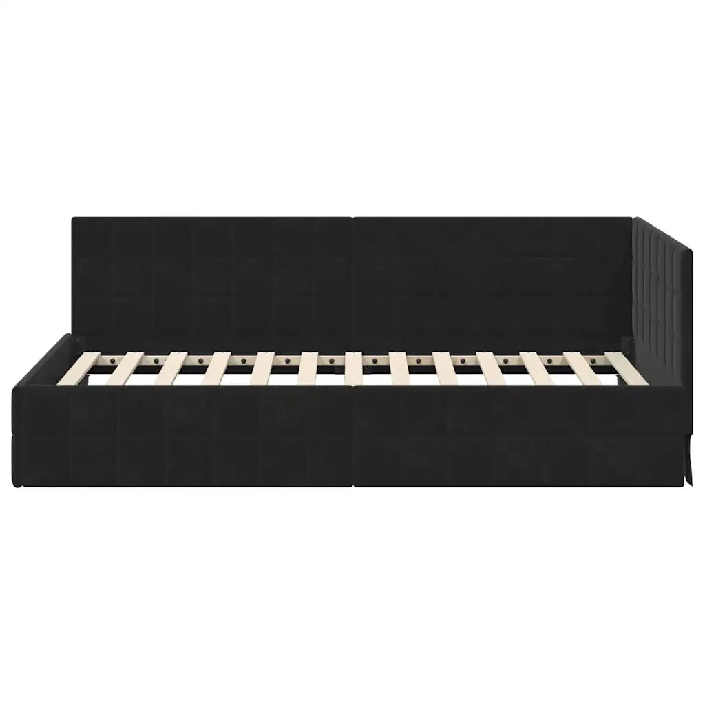 Cornice del letto ad angolo Nero 90 cm x 190 cm Velluto