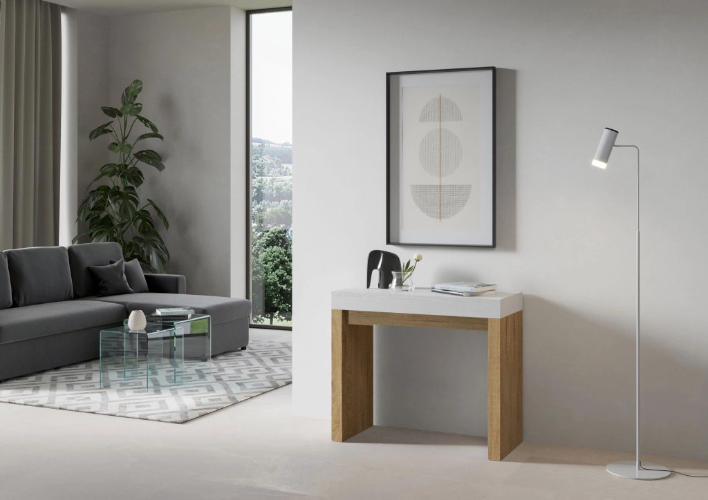 Consolle allungabile 90x40/196 cm Roxel Mix Small piano Bianco Frassino - struttura Quercia Natura