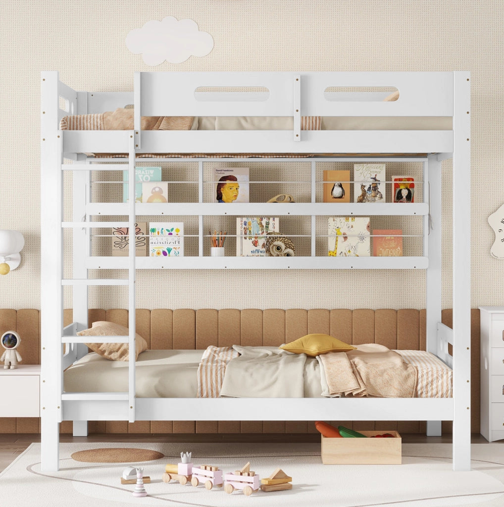 Letto a castello 90x200 cm con scala e ripiani