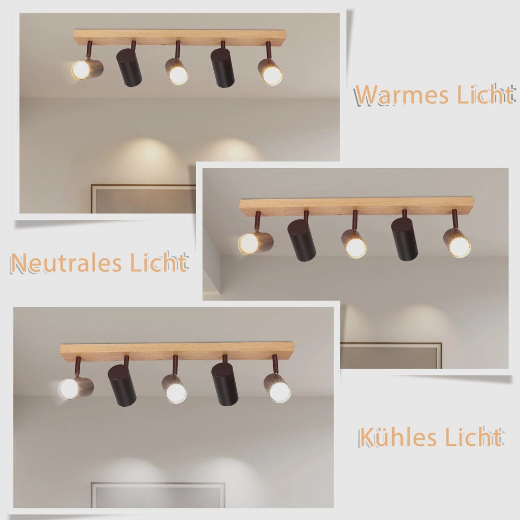 ZMH Plafoniera a 5 luci in legno nero GU10 Plafoniera per corridoio camera da letto