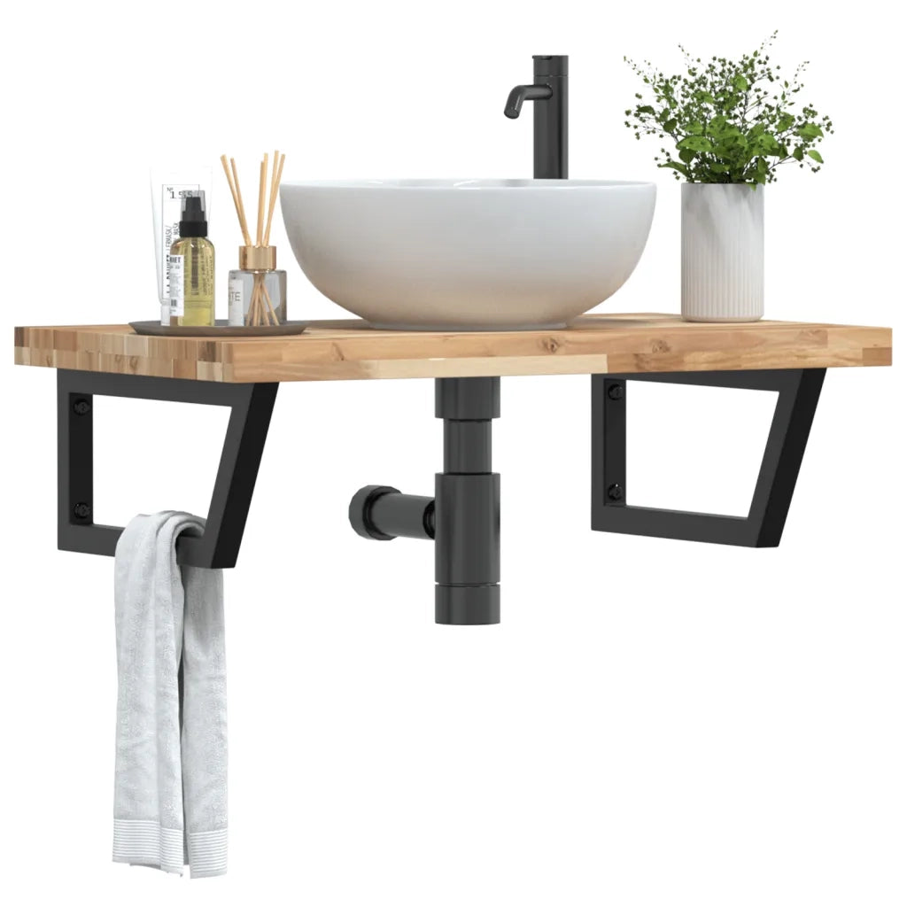 vidaXL Ripiano a Parete per Lavabo in Acciaio e Massello di Acacia