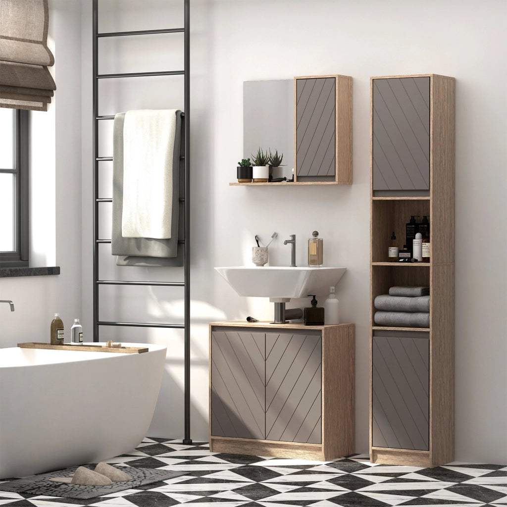 Armadietto Pensile per Bagno ¨C Zephmum ¨C Grigio e Rovere 57x14.2x49.2cm