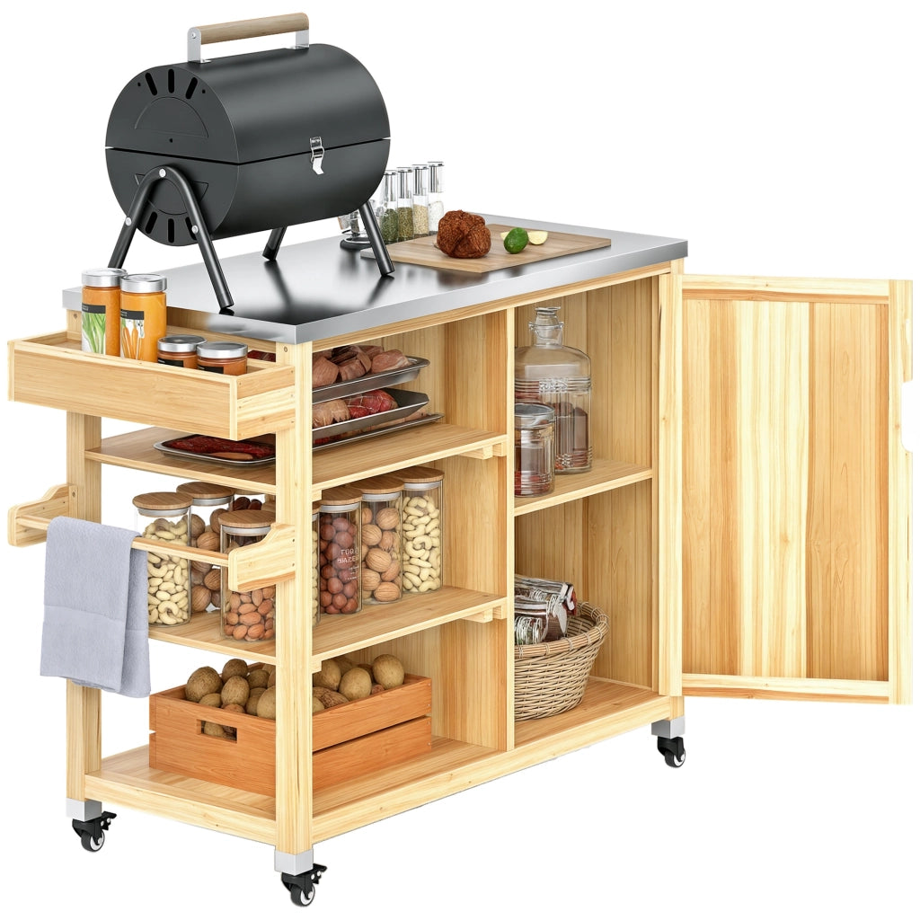 Isola Cucina Esterno con Griglia e Armadio ¨C Zephmum ¨C Legno e Acciaio Inox Naturale