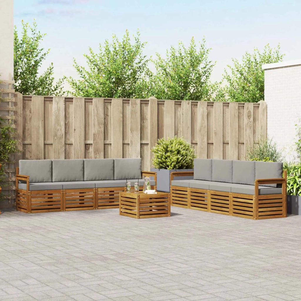 Set divani con cuscino 9 pcs Grigio Naturale e Chiaro