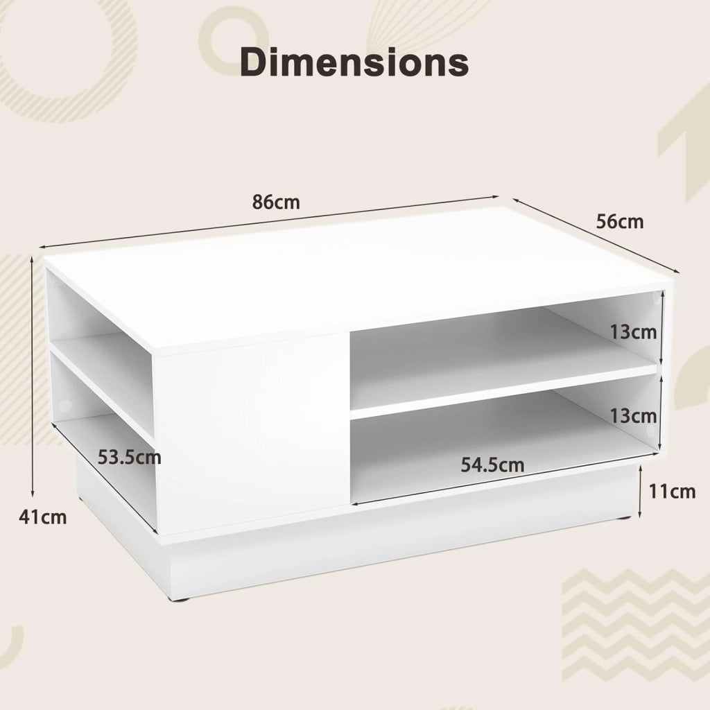 Tavolino da caffè a 2 ripiani aperti, 86 x 56 x 41 cm, rettangolare con superficie ampia, design moderno, per soggiorno, ufficio (bianco)