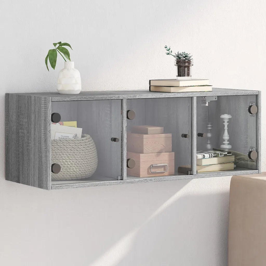 Armadietto a Muro | Mobile a Muro con Ante in Vetro Grigio Sonoma 102x37x35 cm
