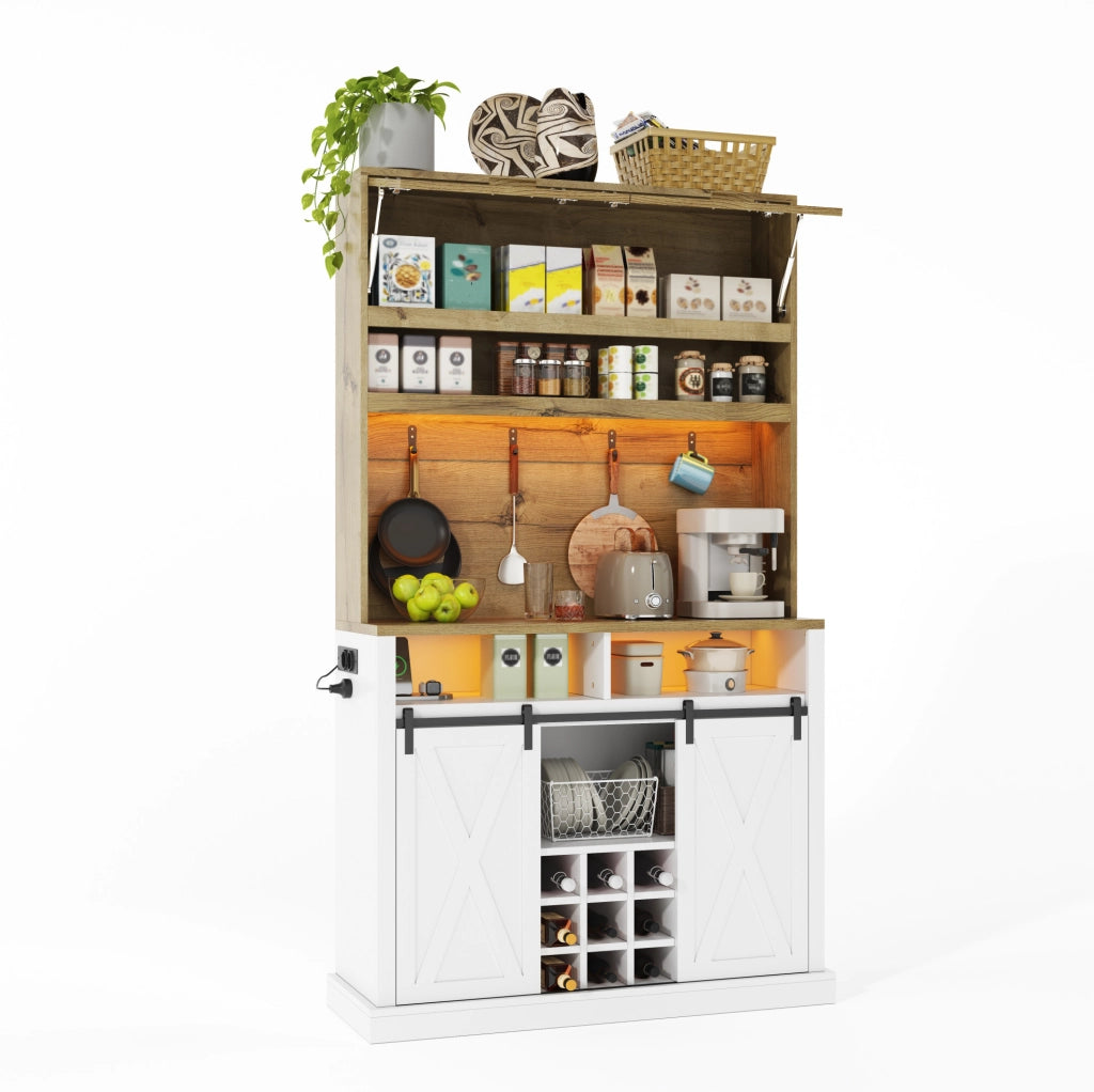 Credenza cucina con LED RGB e vetrina 110x40x191 cm; in MDF bianco naturale