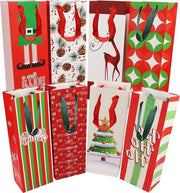 16 Pacchi di Sacchetti per Bottiglie con Tema di Natale - Rood - 36x8x12 cm - Maniglione in Velluto - 16 pezzi