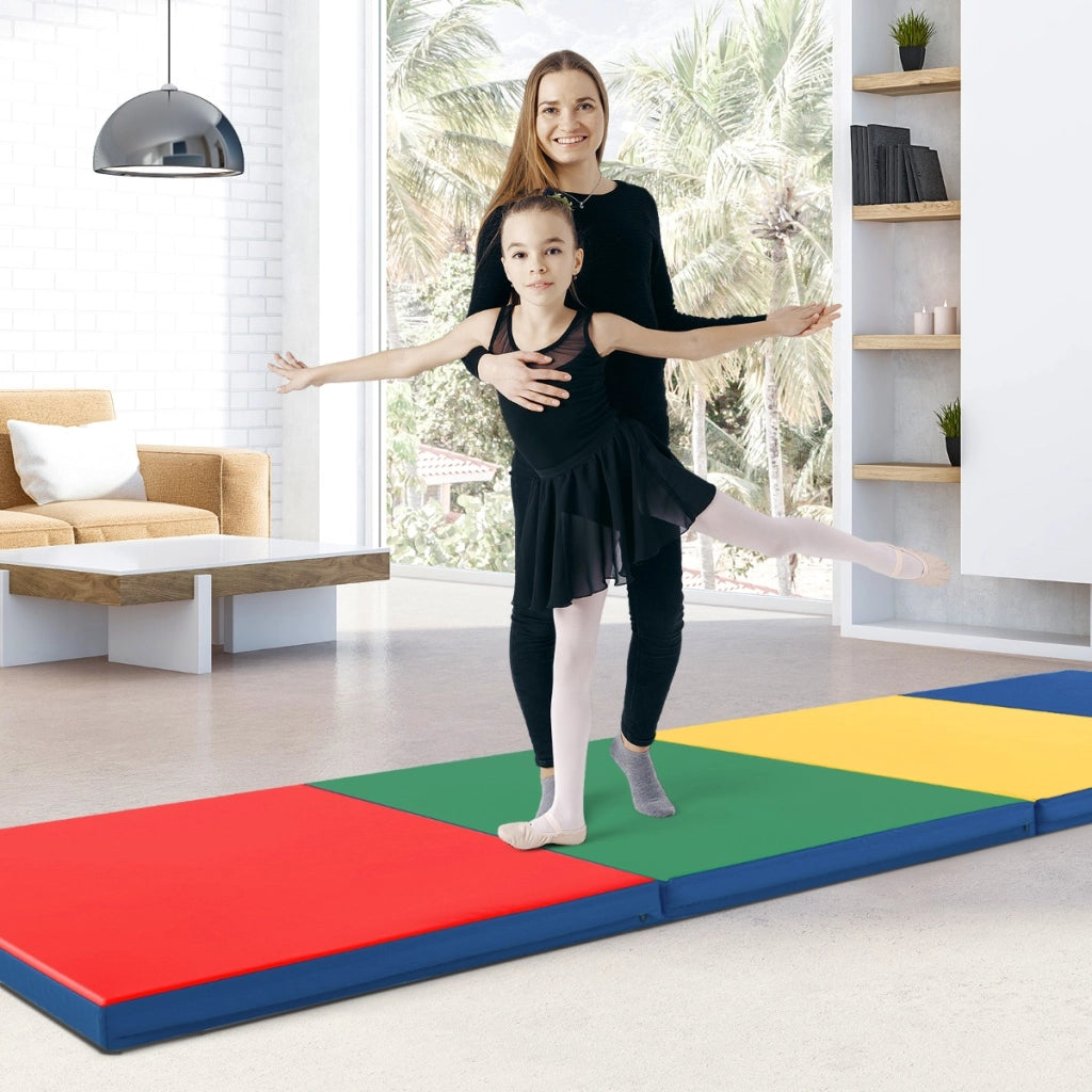 Tappetino per ginnastica pieghevole a 4 con maniglie chiusure a strappo, Tappetino in ecopelle 300x117cm Colorato-Tappetini ginnastica e yoga
