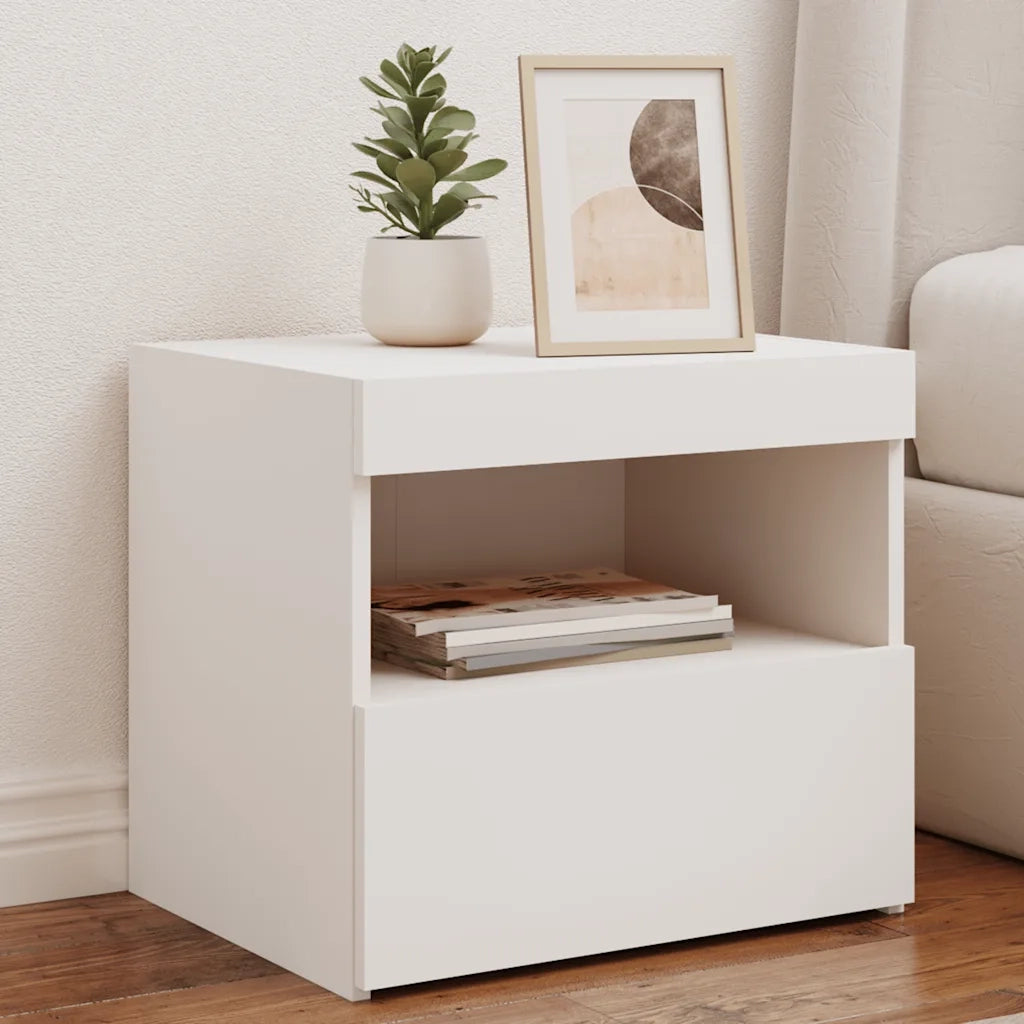 Comodini con Luci LED 2pz-Set di 2 Tavolino da notte Bianchi 50x40x45 cm