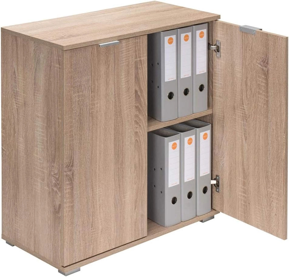 ® Cassettiera Alba 2 Ante con Ripiani 71x74x35cm Comò Armadietto Ufficio Mobiletto Rovere