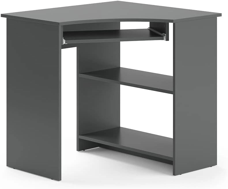 Scrivania angolare Odin, Antracite, 83 x 76 cm, con ripiano estraibile per tastiera e superfici di appoggio