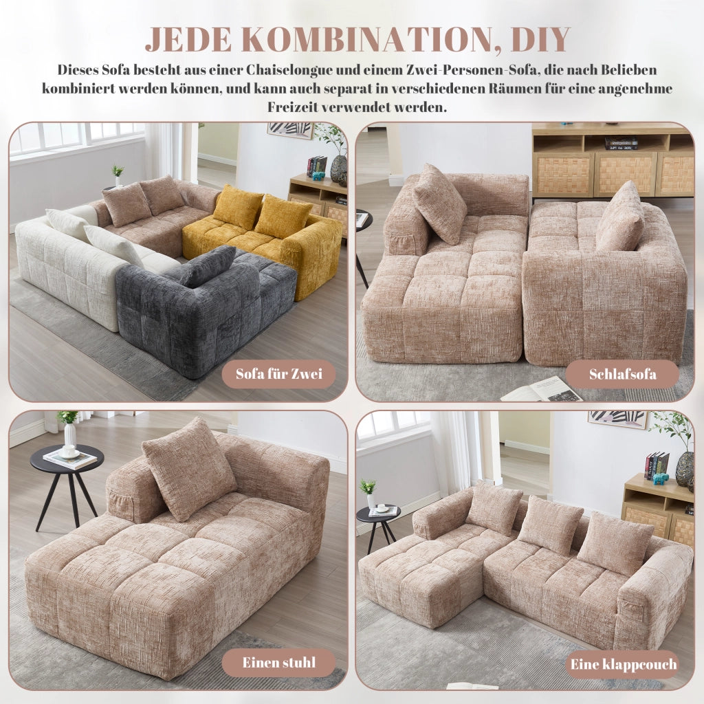DIVANO SEZIONALE 250x158x60 cm Chenille Cachi con 3 Cuscini