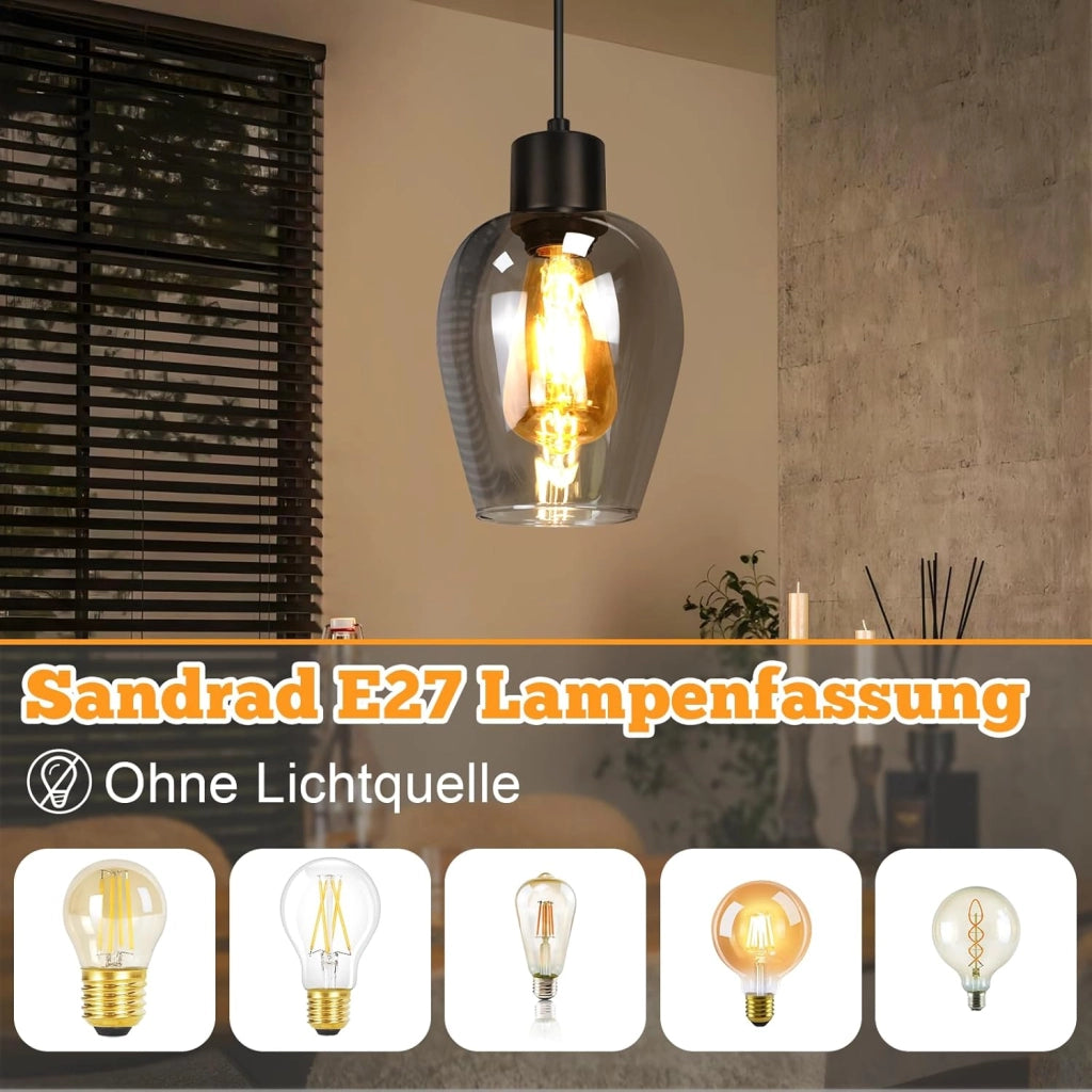 ZMH Lampada a Sospensione 1 Luce Vintage Vetro Fum¨¦ E27 per Sala da Pranzo Cucina Hotel Senza Lampadina