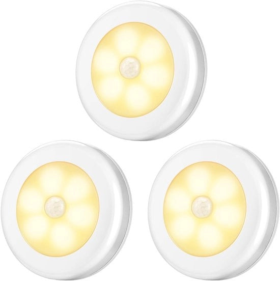 Set di 3 Sensori di Luce per il Corpo Umano, Lampada da Parete Intelligente, Luce di Corridoio, Lampada per Azienda, Regalo Creativo, Senza Batterie, Puntoluce LED ad Incollaggio per Scale, Sotto i Mobiletti e gli Armadi (Bianco Caldo)