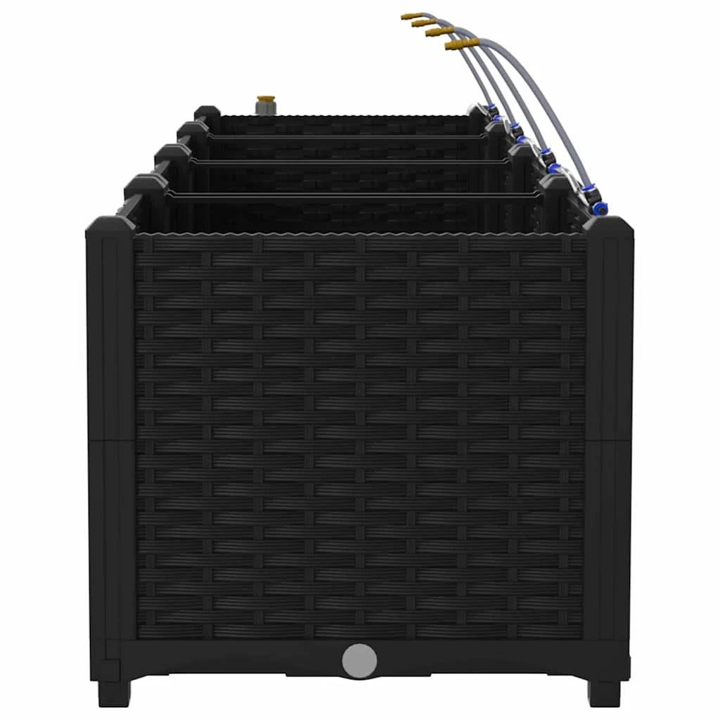 Set di 3 fioriere da giardino moderne 120 x 40 x 37,5 cm con sistema di irrigazione in acciaio nero 02_0058544