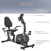 Cyclette Orizzontale Magnetica 8 Resistenze, Display LCD, Sedile Regolabile ed Elastici per Braccia
