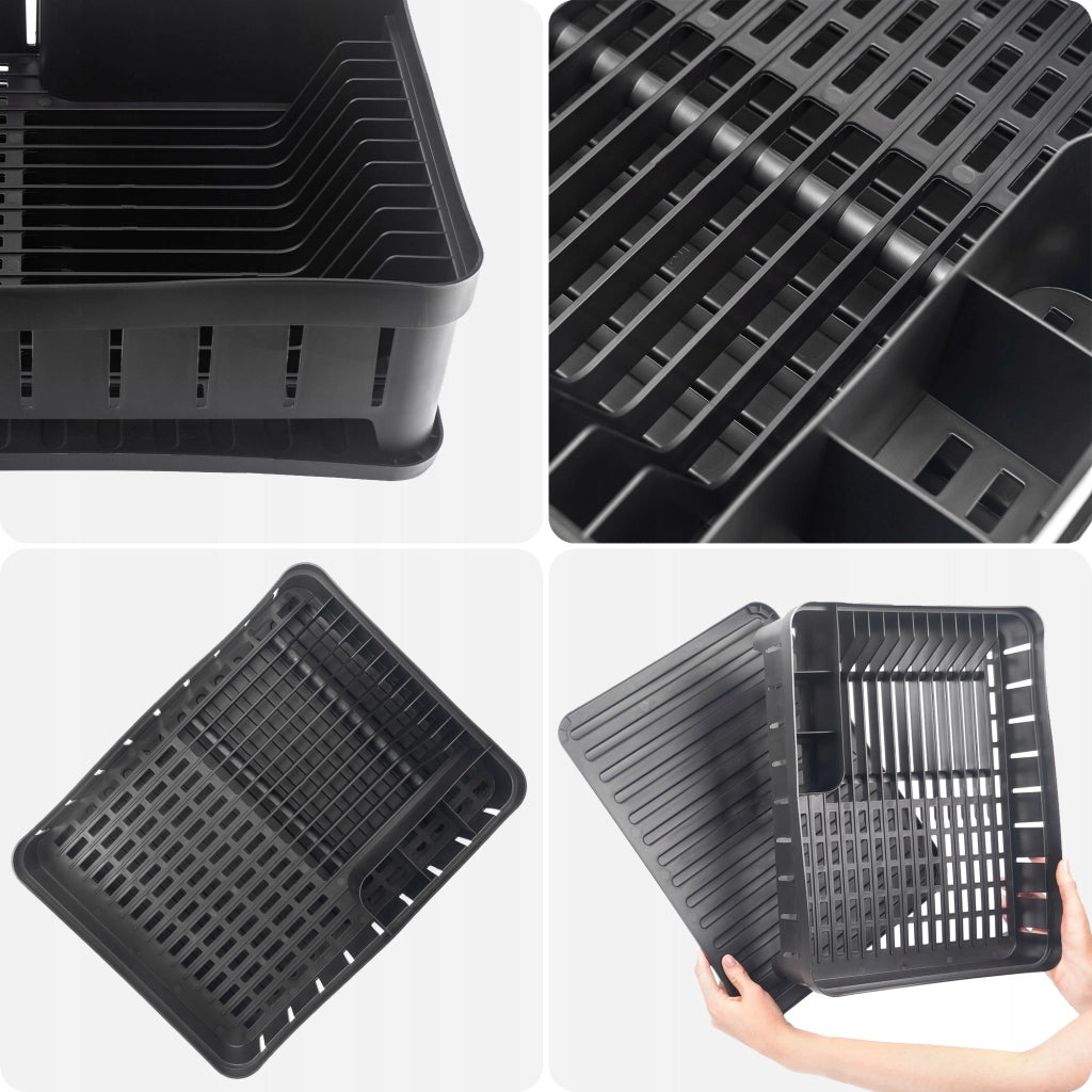 Scolapiatti KADAX con supporto per posate, vassoio in plastica nera da 39 cm