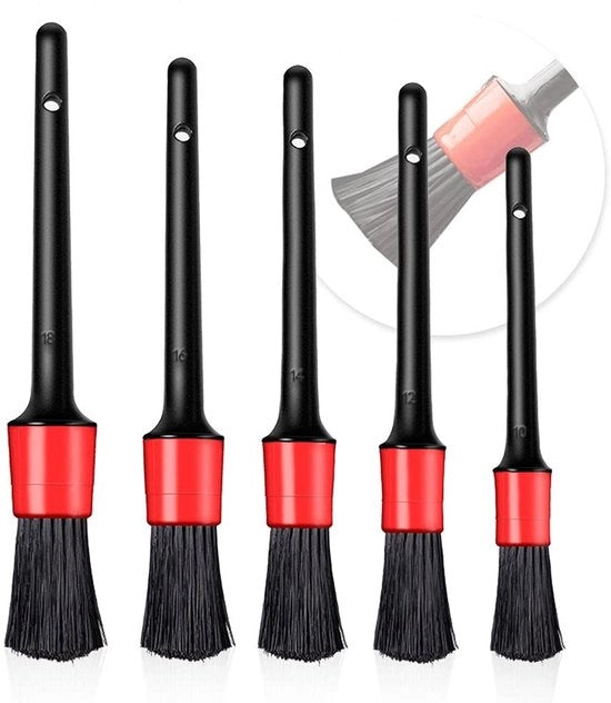 Set di spazzole 5 pezzi - Spazzola auto - Pennello dettagliante - Interno/Esterno - Ventipliti - Spazzole inclinate/Orizzontali