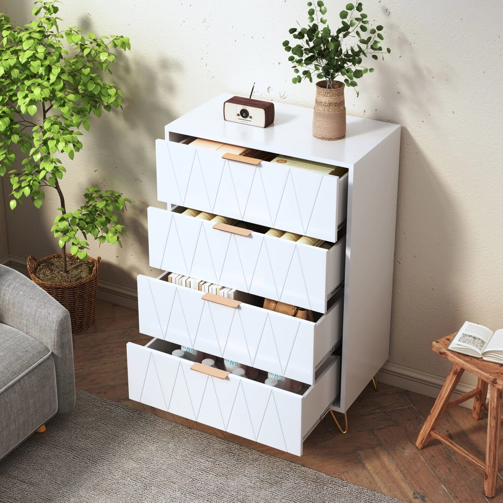 Cassettiera 60x34x90 cm 4 cassetti mobiletto salvaspazio mobile contenitore MDF e metallo - bianco
