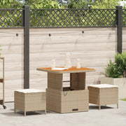 Set da Pranzo da Giardino 3 Pezzi con Cuscini Beige in Rattan e Acacia