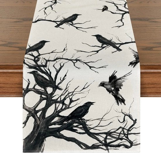 Decorazione da tavola per Halloween da esterno, silhouette di corvo, decorazione da tavola per festa di Halloween, 13x90 cm