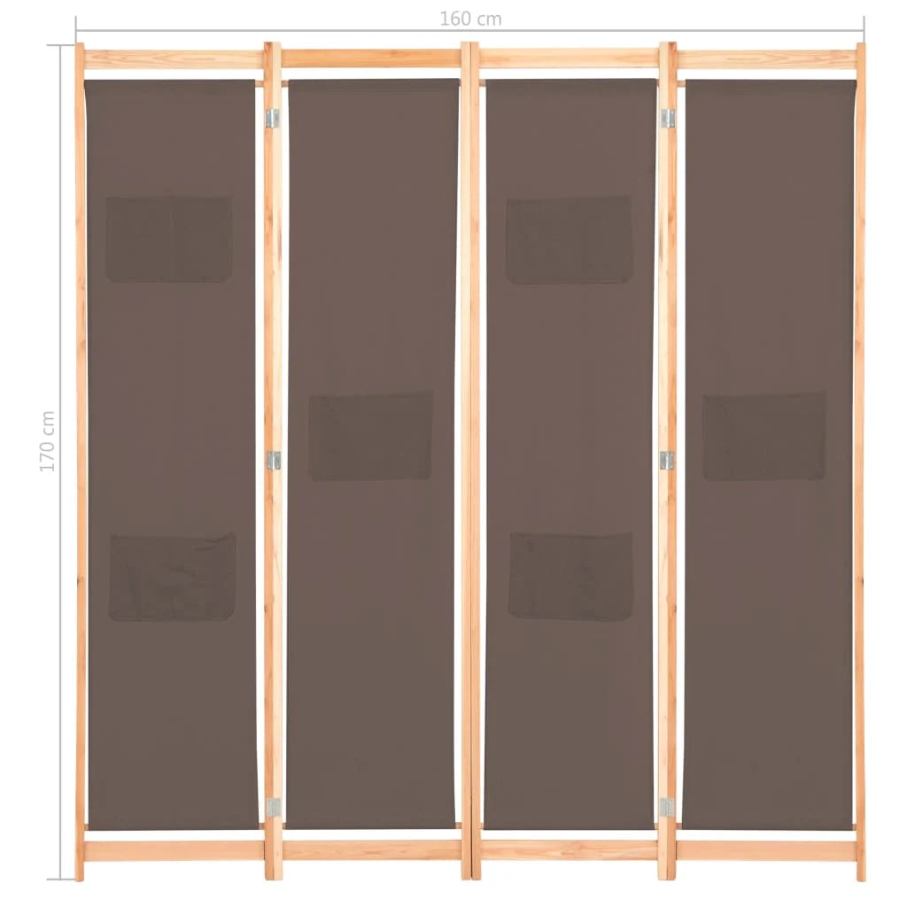 Paravento divisorio divisorio mobile decorativo 4 pannelli marrone 160 x 4 cm tessuto 0802088