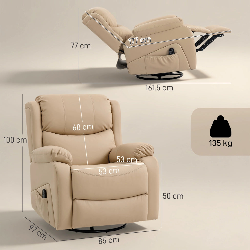 Poltrona Relax Reclinabile 87x97X100 cm con 8 Punti Massaggianti Riscaldanti e Poggiapiedi Beige