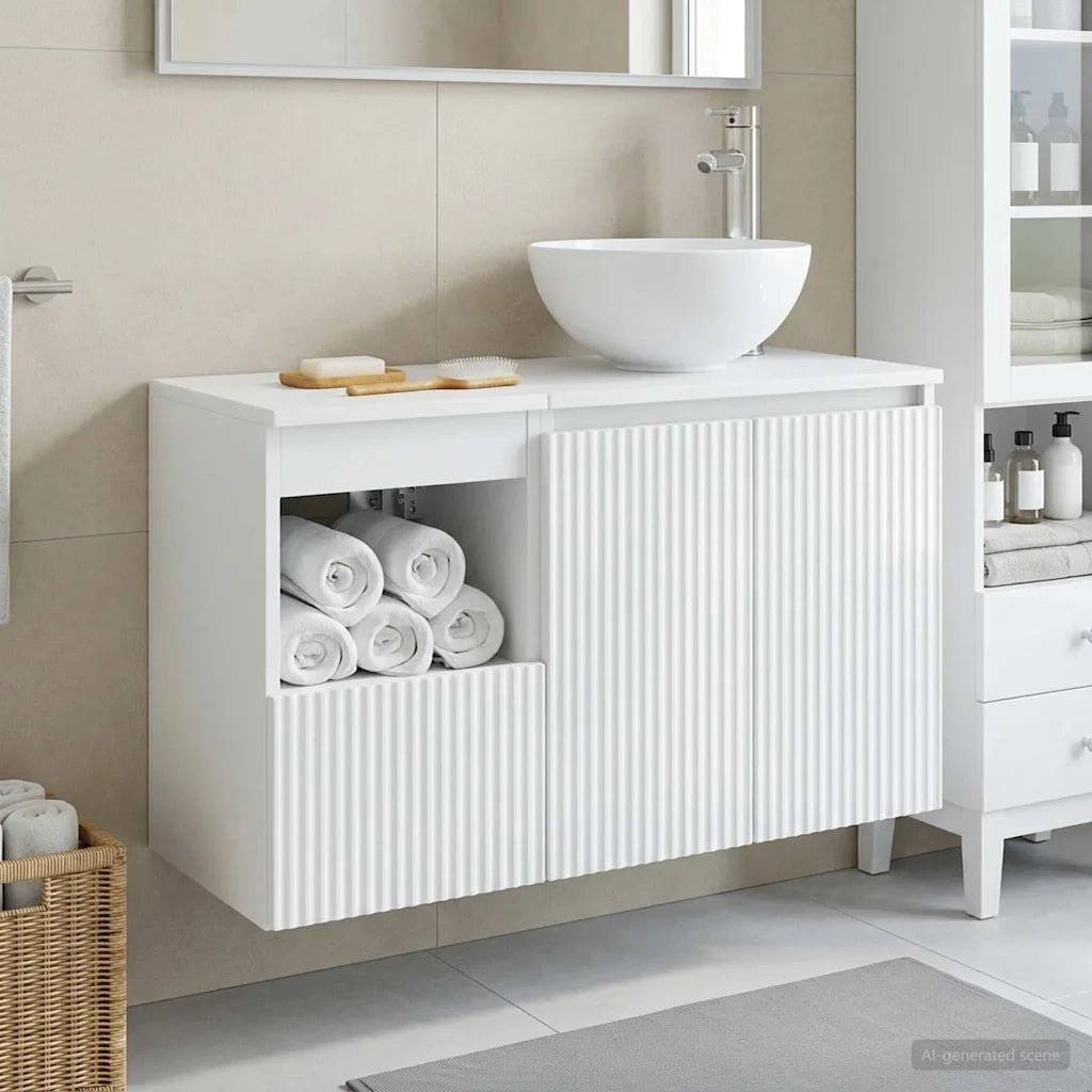 Set di mobili per il bagno 2 pz Bianco Lucido 3404028