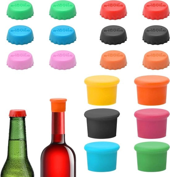 Serrature in silicone colorate da 18 pezzi - Bocchelli riciclabili per birra, succo e bottiglie di vetro - 100% privi di BPA