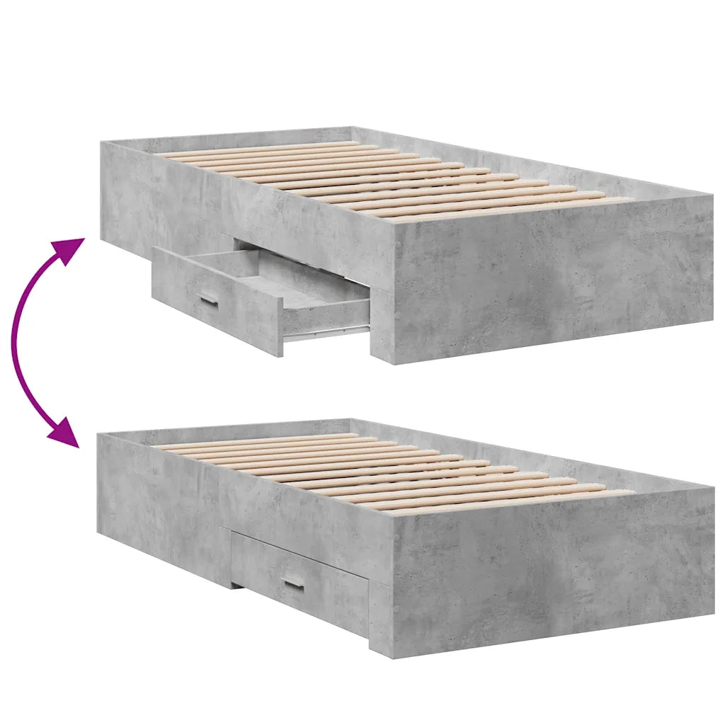 Giroletto Cassetti-Struttura Letto con contenitore Grigio Cemento 75x190 cm Legno Multistrato 632231