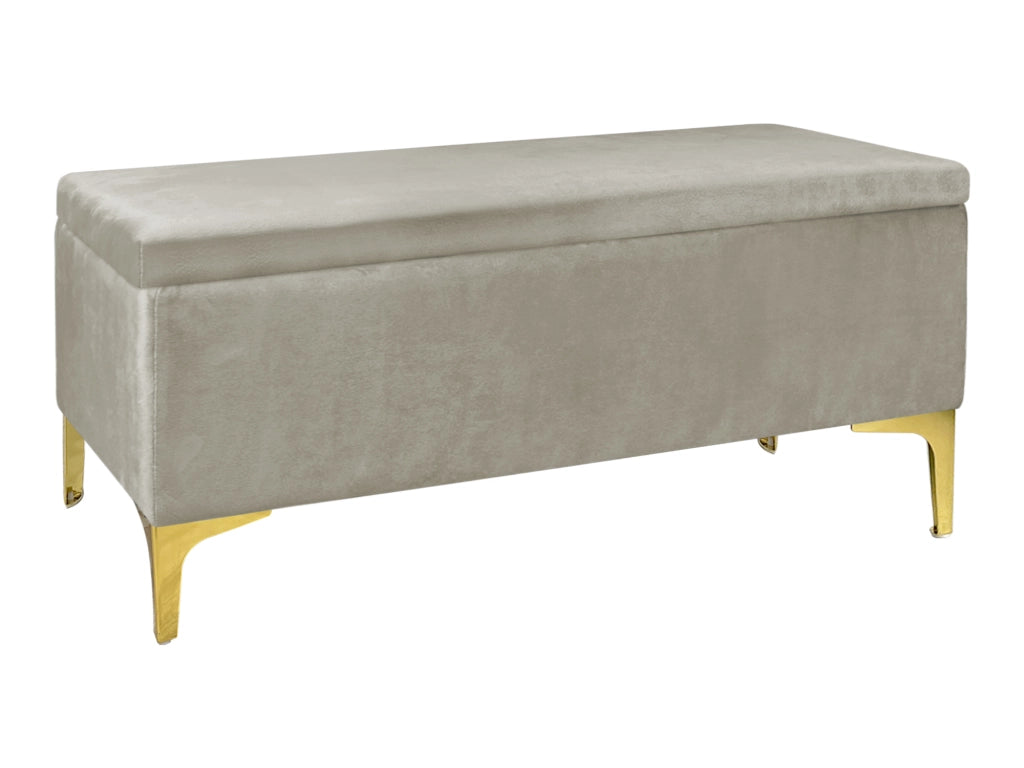 Pouf Panca Imbottita Divanetto In Velluto Contenitore PortaOggetti Panca Sgabello A Pie Di Letto Con Gambe In Metallo Dorato Cassapanca Ingresso Legno Massello Panchina  - Tortora
