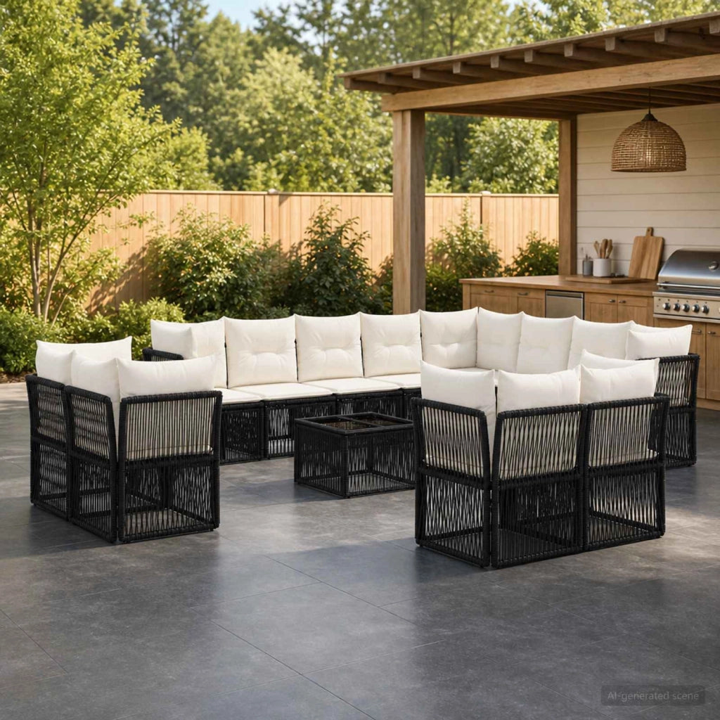 Set Divano da Giardino 13 pz Nero polyrattan 3434431