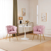 Set di 2 sedie imbottite in velluto rosa con schienale a petalo e gambe in metallo dorato