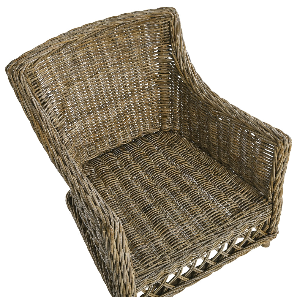 Set di 2 poltrone da giardino in rattan naturale con poggiapiedi in cotone cuscini schienale bianco sporco per interni ed esterni