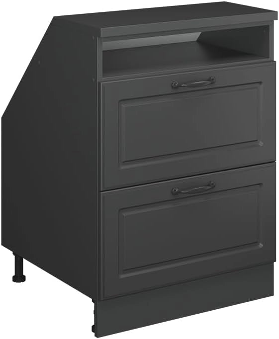 Mobile sottotetto Rion, Antracite casa di campagna, 60 x 81.6 cm con 2 cassetti, carcassa 60 cm profondità, adatto per il salvaspazio sotto tetti spioventi
