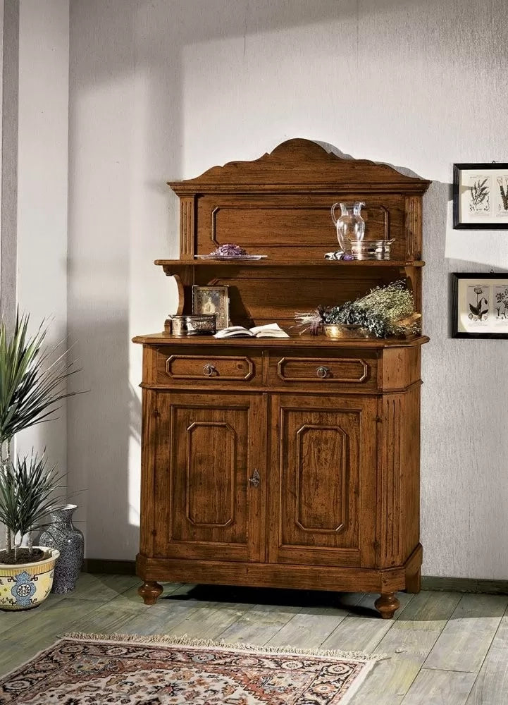 Madia credenza piattaia in legno arte povera tinta noce  l.121 p.51 h.112 - Mobili 2G