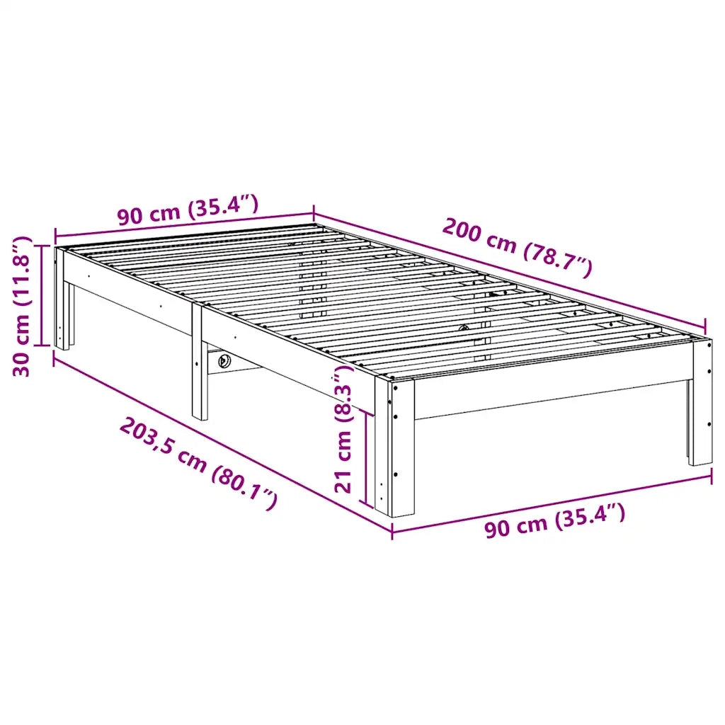Giroletto senza Materasso Marrone Cera 90x200 cm Massello Pino 859222