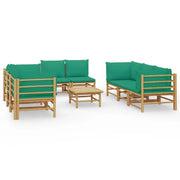Set di mobili da giardino per esterni 9 pezzi con cuscini bambù verde 02_0018169