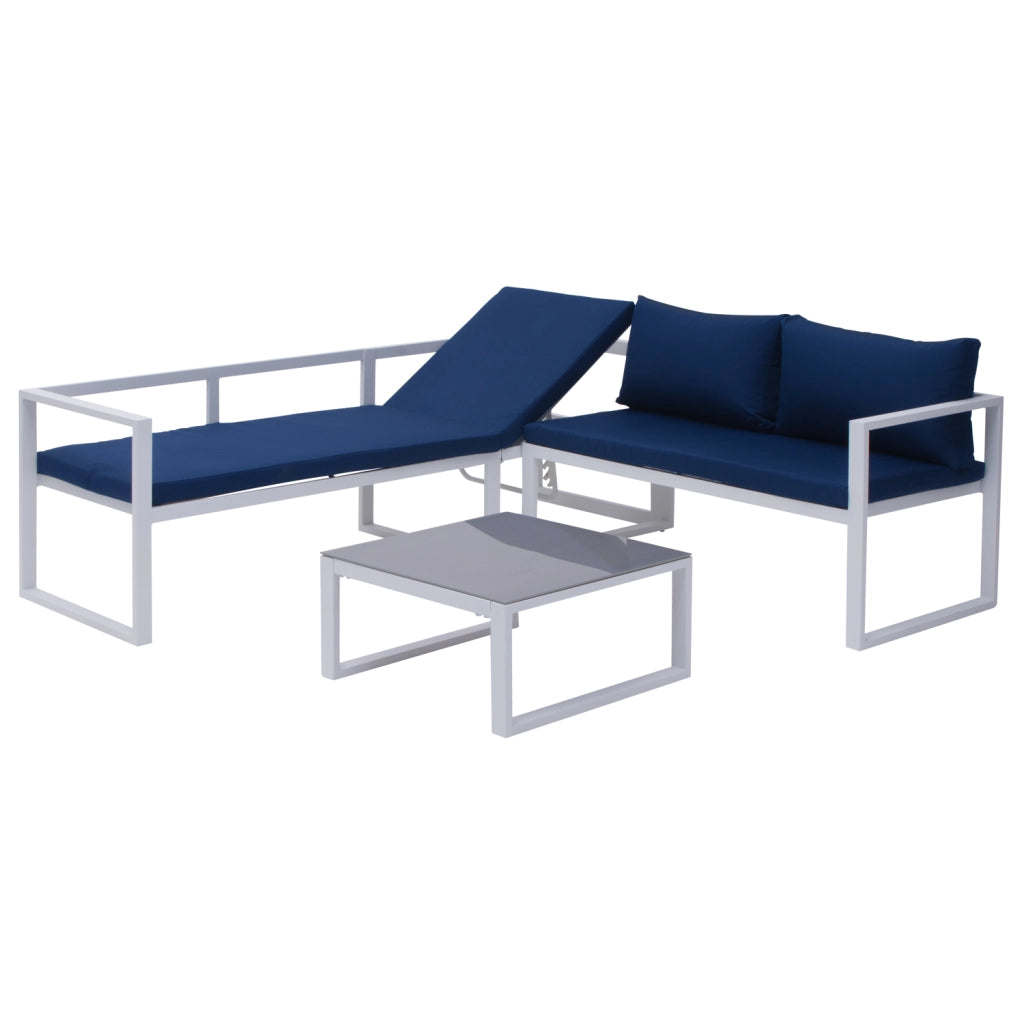 Set di mobili da giardino modulari IBIZA in tessuto blu 4 posti - alluminio bianco
