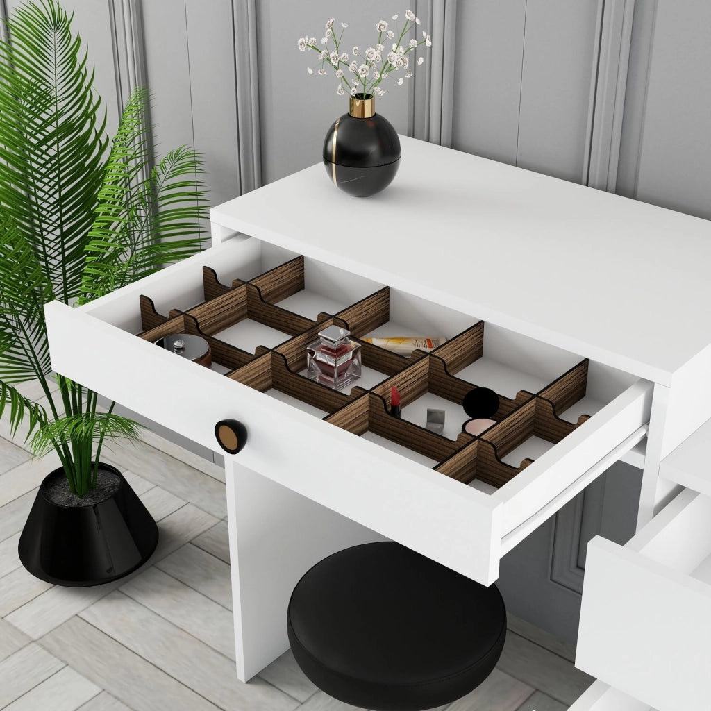 Mobile da Trucco Meltina, Toeletta Specchio Incluso, 124x40x85h cm Bianco