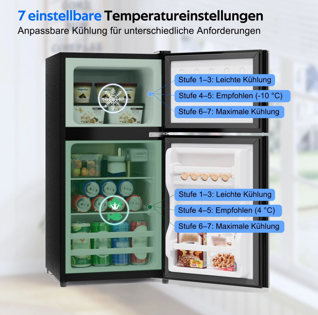 Minifrigo con congelatore 60L; porta in vetro; LED; nero