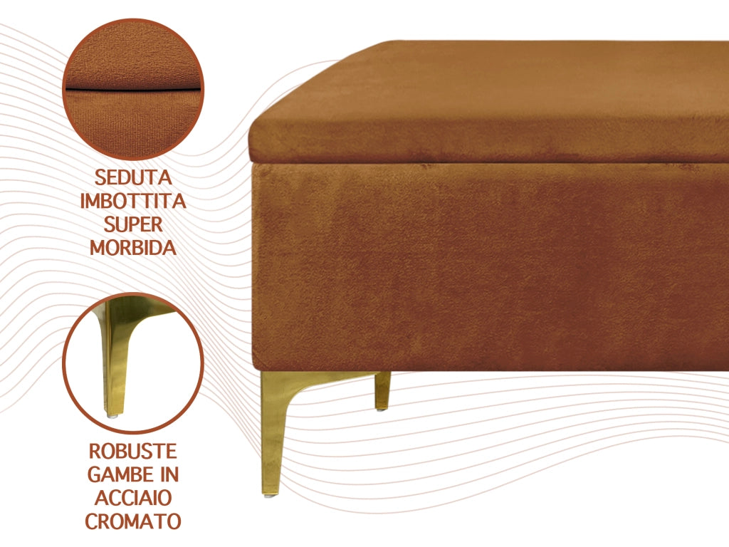 Pouf Panca Imbottita Divanetto In Velluto Contenitore PortaOggetti Panca Sgabello A Pie Di Letto Con Gambe In Metallo Dorato Cassapanca Ingresso Legno Massello Panchina  - Ruggine